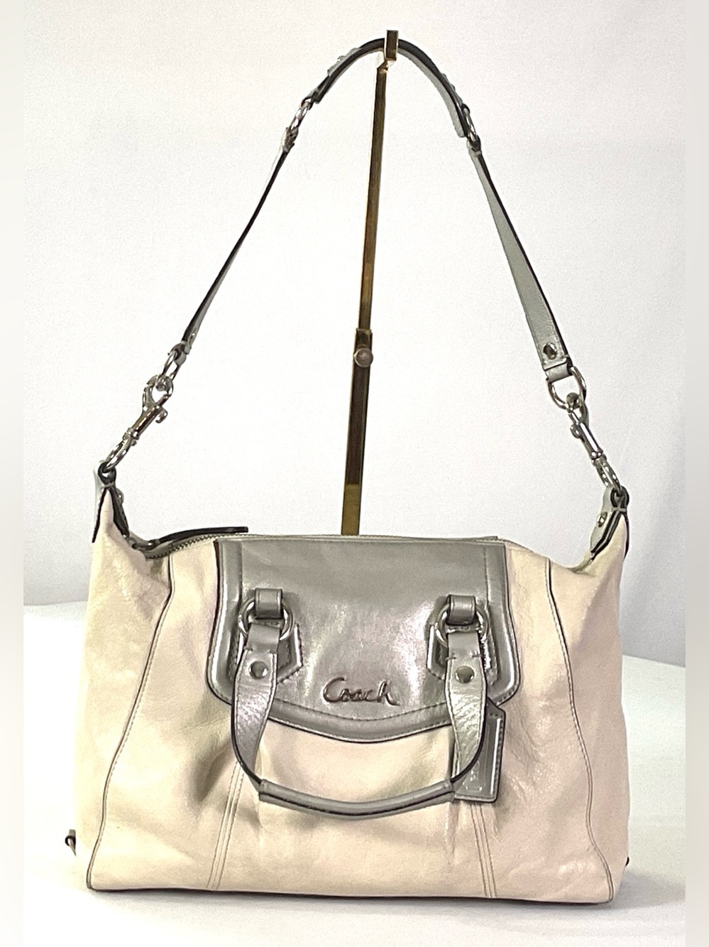 Oh GodCoach-#F19247-Ashley-creamy white, with silver trim, leather satchel